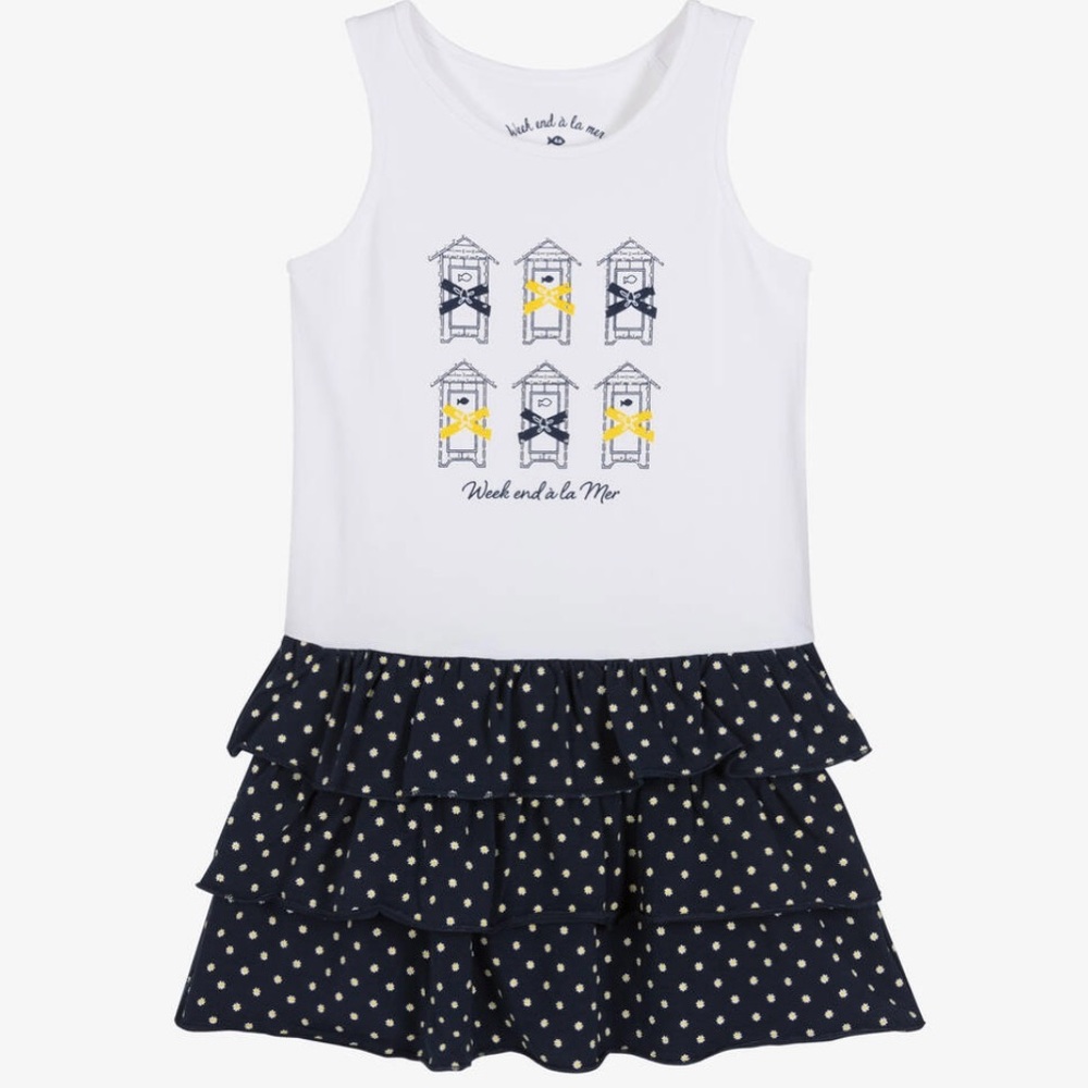 Week End à La Mer Girl’s Dark Blue with White Polka Dots Dress